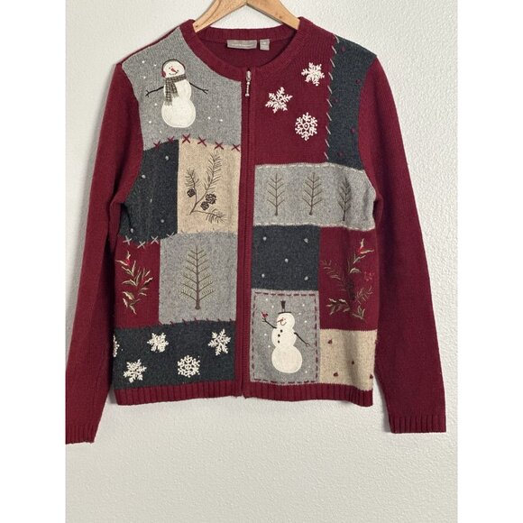 Croft & Barrow Women's Vintage Patchwork Christmas Cardigan Full Zip Size Med - Picture 2 of 11